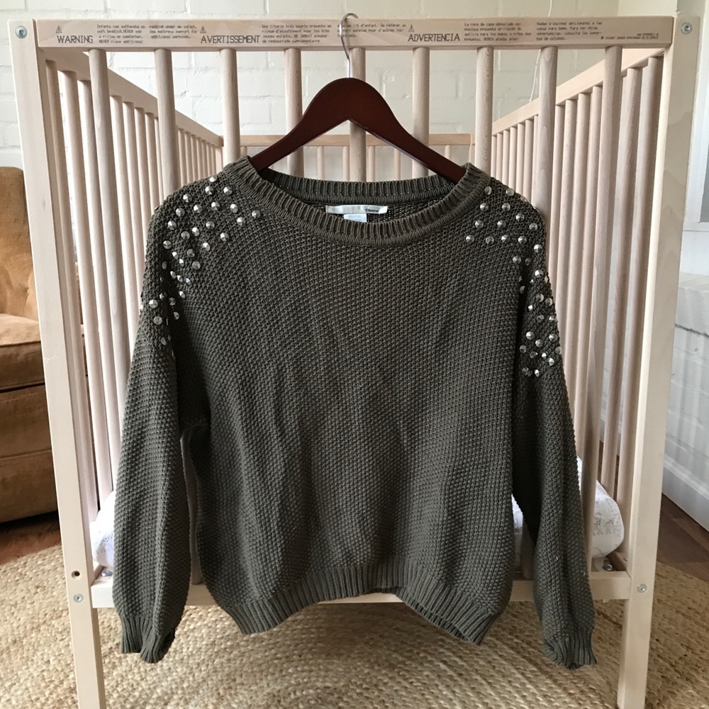 Olive green studded crop sweater